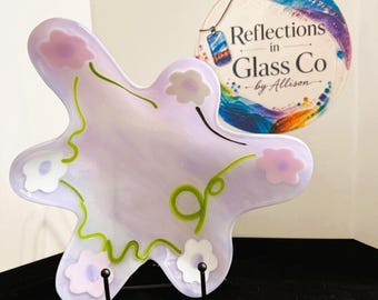 Fused Glass Lavender Garden Bowl | Whimsical Floral Tabletop Sculpture