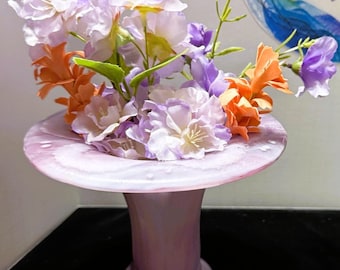 Handmade Fused Glass Vase with Lavender Floral Arrangement – One-of-a-Kind Gift