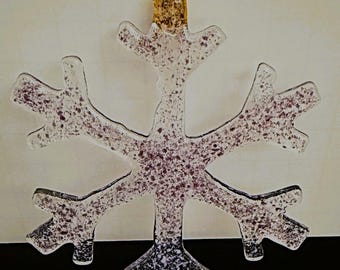 Handmade Fused Glass Snowflake Ornament, Clear Silver Christmas Decor