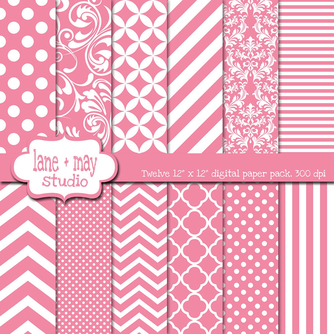 Digital Scrapbook Papers - Medium Pink and White Patterns - Variety ...