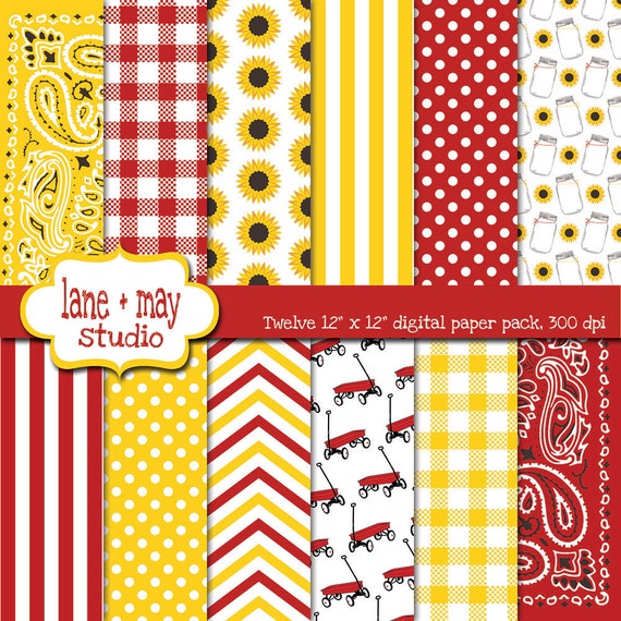 Digital Scrapbook Papers Red Yellow and Brown Sunflower | Etsy