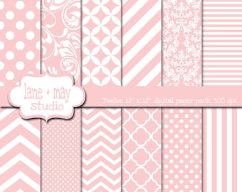 digital papers - baby pink and white patterns - variety pack - INSTANT DOWNLOAD