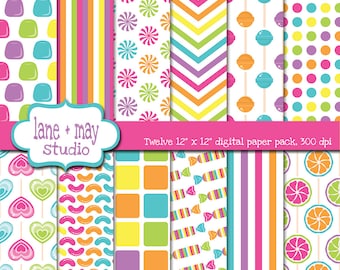 digital scrapbook papers - rainbow candy theme patterns - INSTANT DOWNLOAD