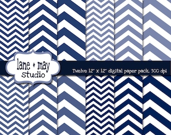 digital scrapbook papers - four shades of navy blue chevron in three sizes - INSTANT DOWNLOAD