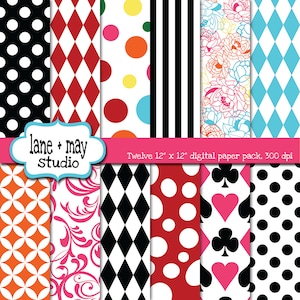 digital scrapbook papers - mad hatter tea party theme patterns - INSTANT DOWNLOAD
