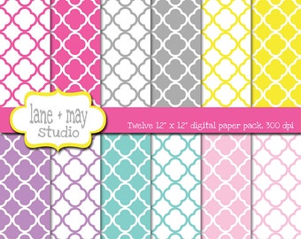 digital scrapbook papers - pastel quatrefoil patterns - INSTANT DOWNLOAD