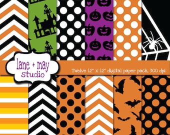 digital scrapbook papers - orange, purple, green and black halloween themed - INSTANT DOWNLOAD
