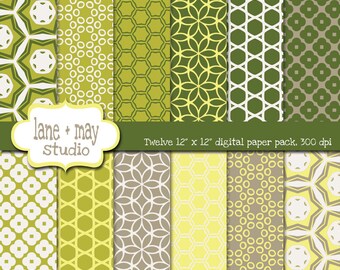digital papers - green and yellow garden lattice - INSTANT DOWNLOAD