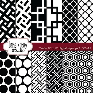 digitale scrapbook papier - zwart-wit moderne geometrische patronen - INSTANT DOWNLOAD