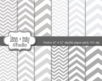 Digital Notatnik Papers-cztery odcienie szarości w trzech rozmiarach Chevron-Instant Download