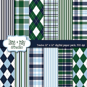 papiers digitaux - golfeur preppy bleu marine et vert motifs 2 - INSTANT DOWNLOAD