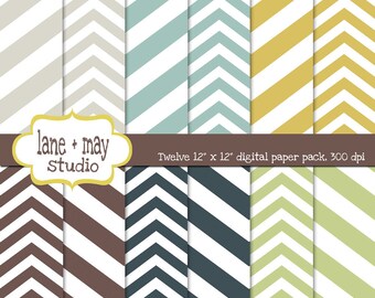 digital papers - two sizes of chevron patterns in neutral earthtones - INSTANT DOWNLOAD