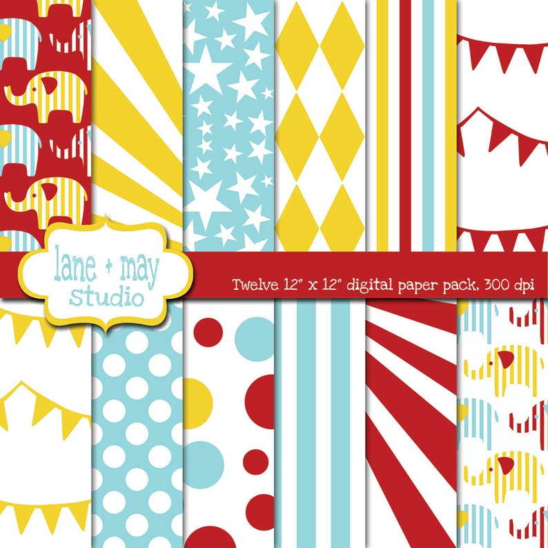 Digital Scrapbook Papers - Red, Pale Blue and Yellow Circus Carnival ...