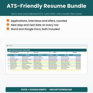 ATS-optimiertes Lebenslauf-Paket, Lebenslauf für Einsteiger und Berufserfahrene, Anschreiben, Job-Tracker (Digitaler Download)
