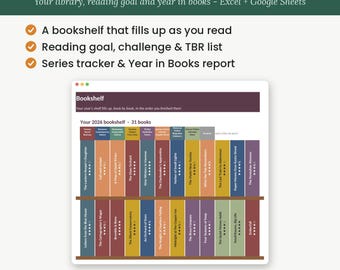 2027 Book Tracker Spreadsheet, Reading Journal, Challenge, TBR List (Excel + Google Sheets)