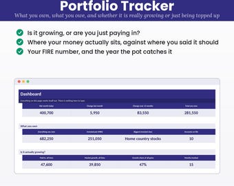 Net Worth Tracker Spreadsheet - Investment Portfolio, Asset Allocation & Rebalancing, FIRE Calculator, Excel + Google Sheets