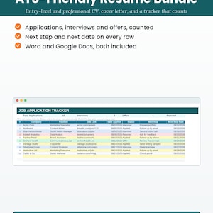 ATS-Friendly Resume Bundle, Entry-Level & Professional CV, Cover Letter, Job Tracker (Digital Download)