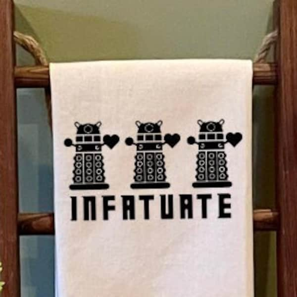 Dalek Dr Who funny kitchen towel, birthday gifts for Dr Who Fans, Valentine gift for girlfriend, mothers day gift for whovian, fathers day