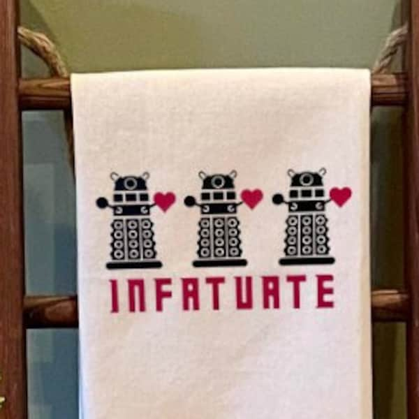 Dalek Dr Who funny kitchen towel, gift for Dr Who Fan, Valentine for girlfriend, birthday gift for husband, housewarming gift for whovian