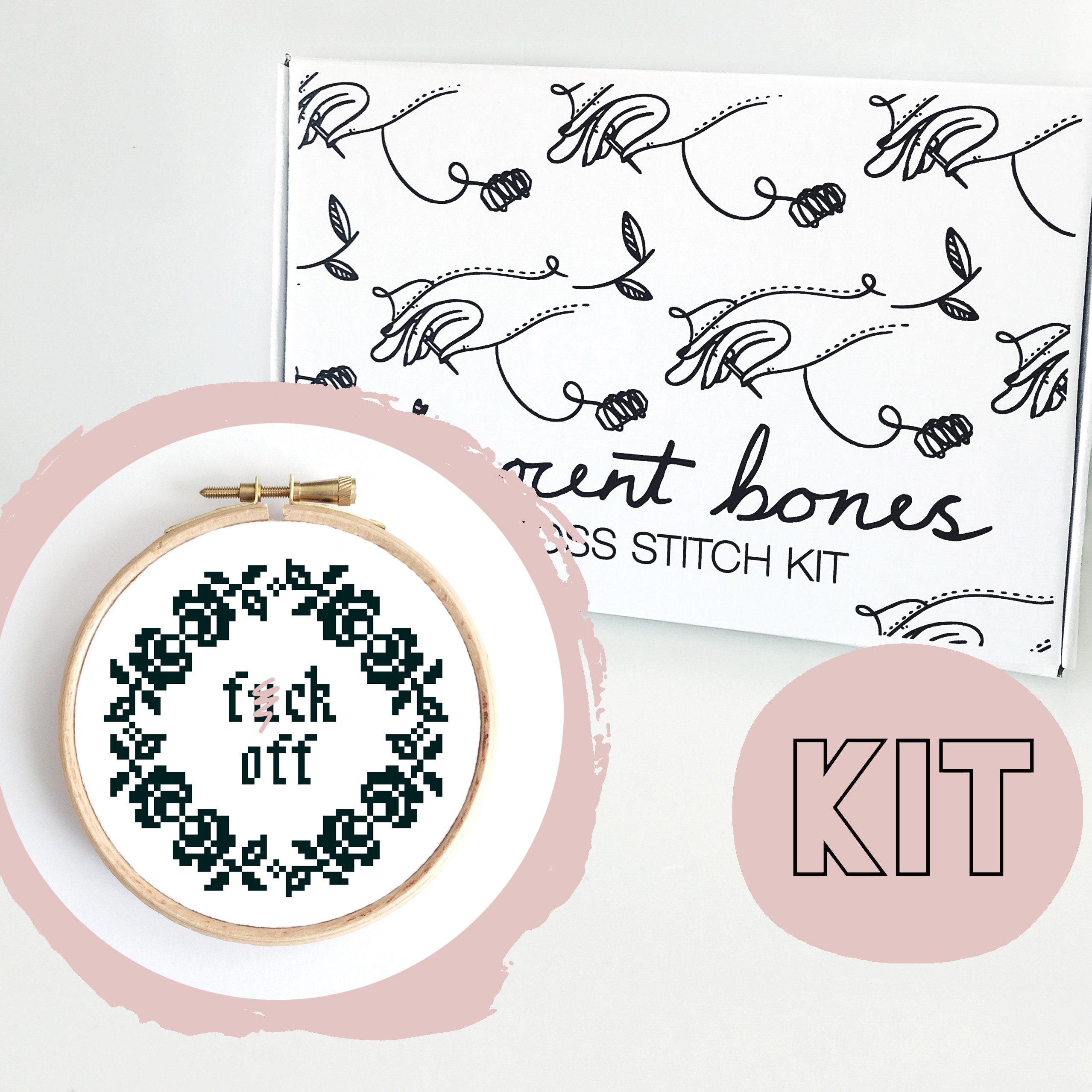 Modern Cross Stitch Kit F Ck Off Floral Border Cross Stitch Pattern Learn To Cross Stitch Cross Stitch For Beginners Mature Gift