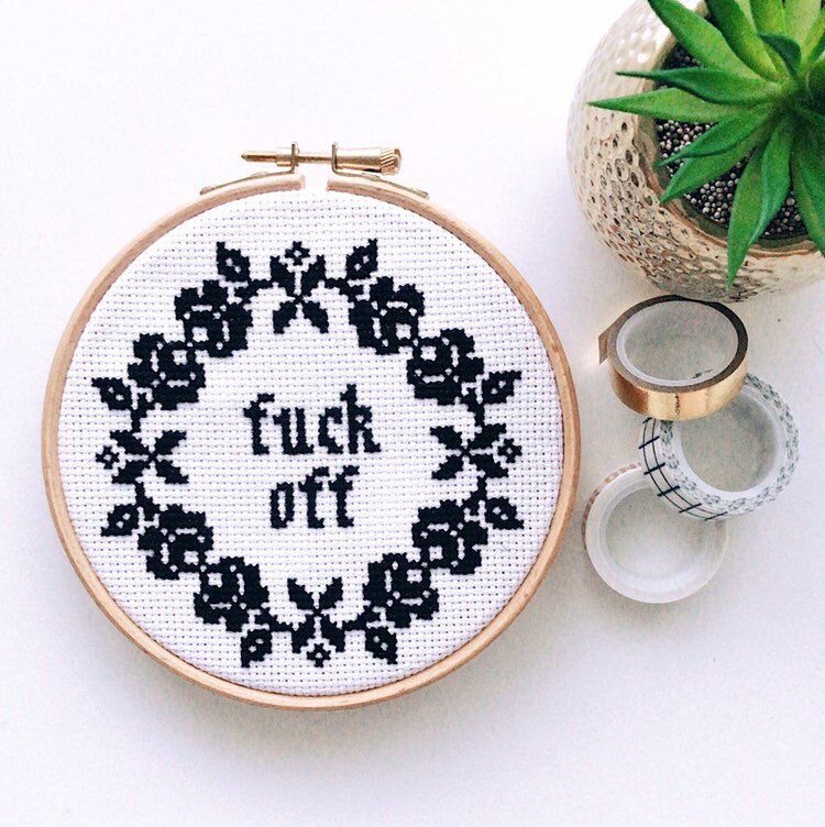 Modern Cross Stitch Kit F Ck Off Floral Border Cross Stitch Pattern Learn To Cross Stitch Cross Stitch For Beginners Mature Gift