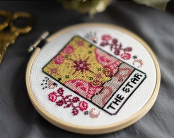 DIGITAL PATTERN The Star Tarot Card Modern Cross Stitch - Moon Stars Floral Celestial Gothic Cross Stitch Pattern - Learn Cross Stitch