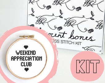 Modern Cross Stitch Kit - Weekend Appreciation Club - Cross Stitch For Beginners - Learn To Cross Stitch - Alternative Gift - Craft Kit