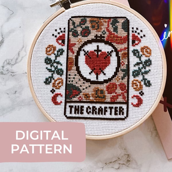 PDF 'The Crafter" PATTERN Tarot Card Mystical Modern Cross Stitch Stars Floral Celestial Gothic Tarot Pdf Digital Pattern Beginner Friendly