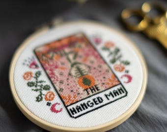 DIGITAL PATTERN 'The Hanged Man' Tarot Card Modern Cross Stitch - Celestial Gothic Cross Stitch Pattern - Learn Cross Stitch - Sewing