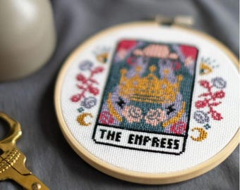 DIGITAL PATTERN The Empress Tarot Card Modern Cross Stitch - Moon Stars Floral Celestial Gothic Cross Stitch Pattern - Learn Cross Stitch