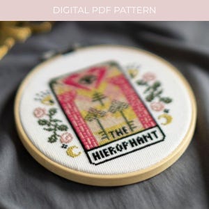 DIGITAL PATTERN The Hierophant Tarot Card Modern Cross Stitch - Moon Stars Floral Celestial Gothic Cross Stitch Pattern - Learn Cross Stitch