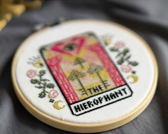 DIGITAL PATTERN The Hierophant Tarot Card Modern Cross Stitch - Moon Stars Floral Celestial Gothic Cross Stitch Pattern - Learn Cross Stitch