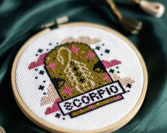 SCORPIO PDF PATTERN Scorpio Zodiac Sign Modern Cross Stitch Horoscope Stars Floral Celestial Gothic Pdf Digital Pattern Beginner Friendly