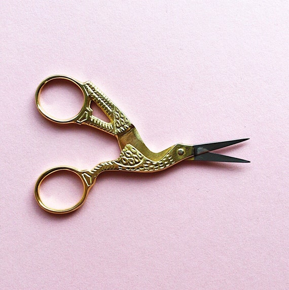 Gold Plated Bird Design Embroidery Scissors