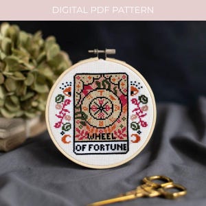 DIGITAAL PATROON 'The Wheel of Fortune' tarotkaart moderne kruissteek - kruissteekpatroon hemelse gotische - leer kruissteek