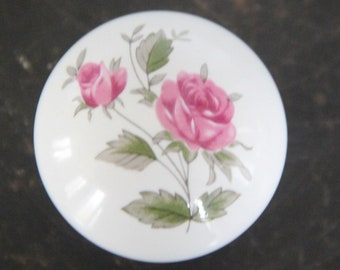 PAIR of Vintage Ceramic Pink Rose Knobs, 10 pairs available, PAIR Ceramic Pink Rose Drawer Pulls, Pink Roses Ceramic Drawer Knobs