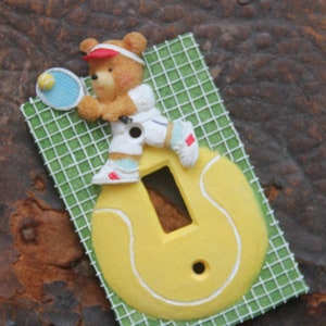 Vintage Tennis Bear Resin Light Switch Cover, Hand Painted Decor