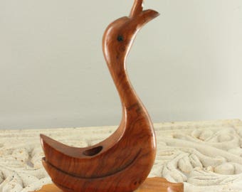 Gorgeous Carved BURLED Wood ,vintage Wood Pencil Holder,vintage carved DUCK,MCM carved wood duck, carved wood pen holder, Carved wooden duck