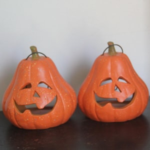 PAIR of Vintage Halloween Luminaries, 4.5&quot; high, Trick Or Treat Jack O Lantern, vintage Halloween decor