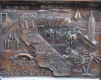 Vintage California Souvenir Trinket Tray, Metal Collectible
