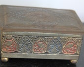 Vintage embossed Metal Cigarette Case with wood lining, vintage metal cigarette case, Vintage cigarette holder, vintage dragon cigarette box