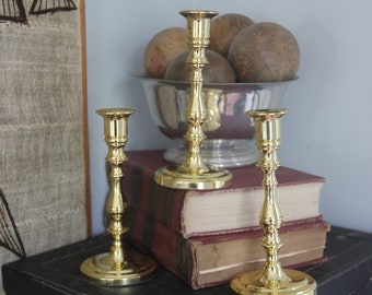 TRIO of Vintage 7" BALDWIN USA Candle sticks, Signed Baldwin, vintage Brass Candle Holders, Vintage Brass Candlesticks