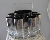 Vintage Set of 8 OMBRE Mercury Fade Glasses, Ice Bucket and chrome caddy,Mercury Fade Highball Tumbler Glasses, MCM Mercury Fade Bar set