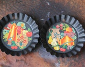 NOS Vintage PA Dutch Folk Art Tole ware Trays, Coffee Pot, Tea kettle Coffee Grinder set ,Amish Mini Tin Wall Plates, YORKCRAFT Inc