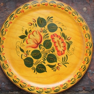 Vintage  hand painted by Marjorie C Martwick 1959 Wood Plate, hand painted wall plate, Rosemaling wall plate,  12&quot;, Hand painted Artwork