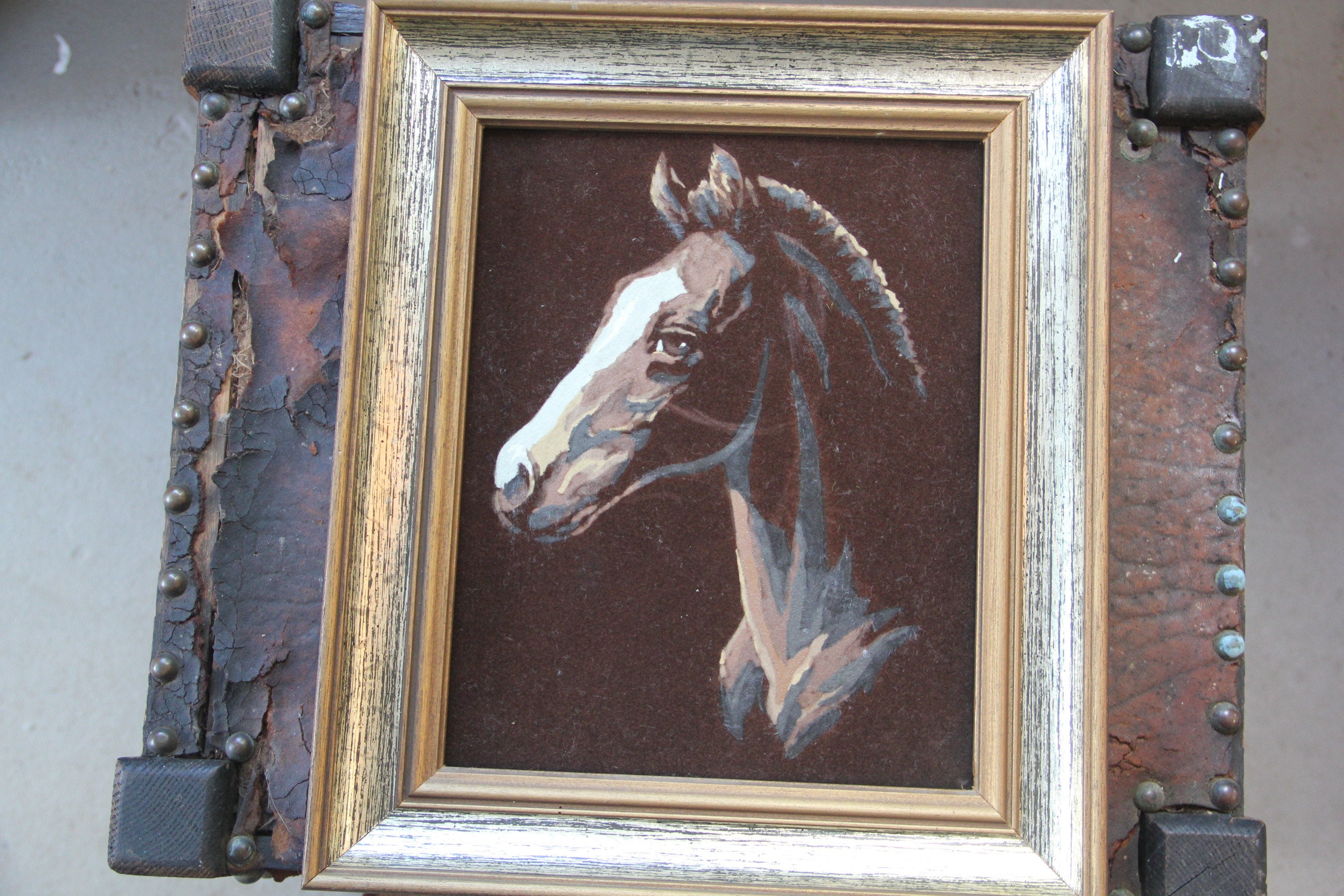 Vintage Velvet Horse Painting Framed Vintage Framed Horse Etsy