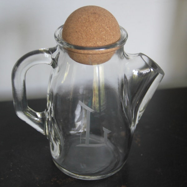 Heavy Glass peanut jar etched "L" / Vintage Walnut pot /nut dispenser/ German nut jar/glass nut jar/German Clear Glass Nut Jar/Nut Server