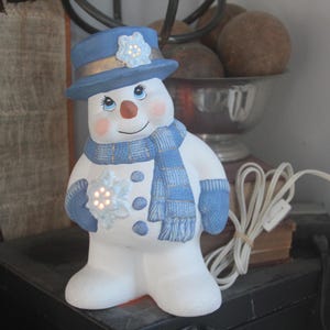 2 Petits Bonhommes De Neige En Céramique Vert Menthe - Décoration Noël 4.25"