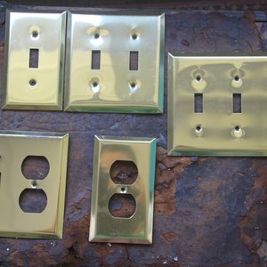 CHOICE! 1970s Solid Brass Lightswitch Covers, Vintage Brass Outlet Cover, Multiple avail, Brass Light Switch, Vintage Restoration Hardware,