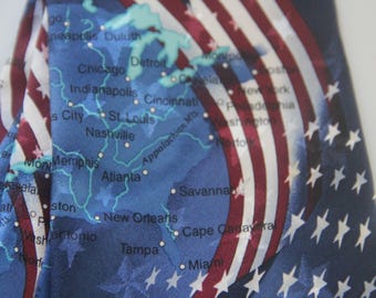 Vintage Patriotic Silk Tie, American Flag & US Map